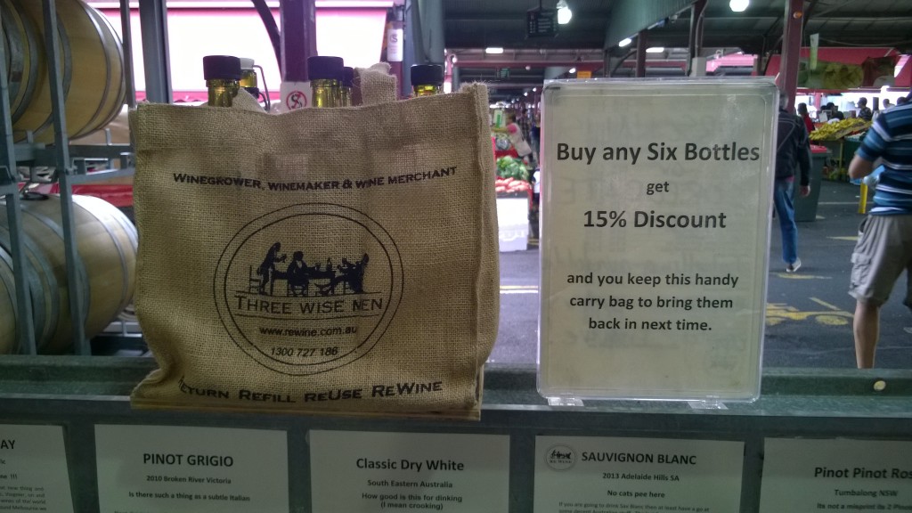 Local wine being sold on Victoria Market Local wine being sold on Victoria Market