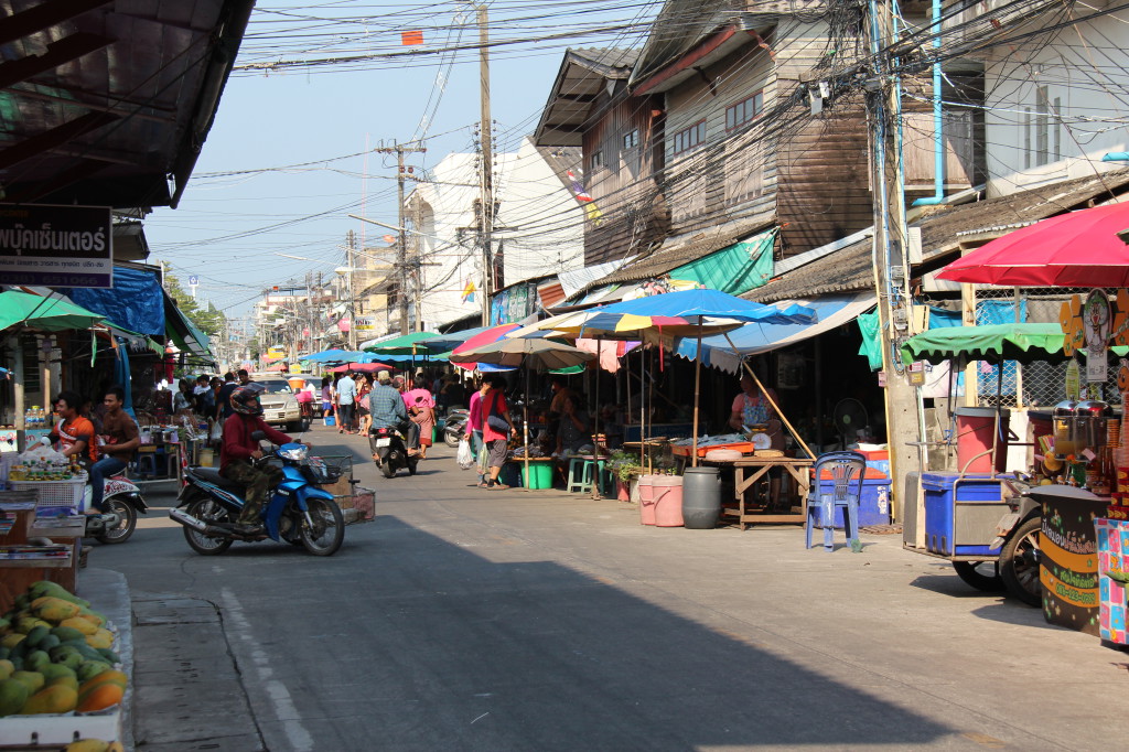 A busy street in Ban Phe, Thailand