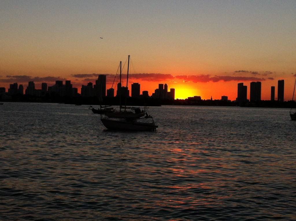Miami Beach lagoon side, downtown Miami skyline Miami Beach lagoon side, downtown Miami skyline