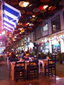 A restaurant street