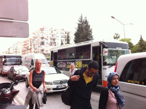 Taking a dolmus bus, Turkey