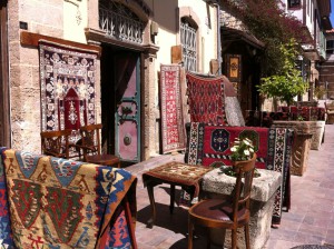 Turkish carpets sold in Antalya Old Town