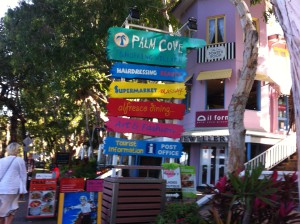 Road signs in Palm Cove, Cairns to Daintree