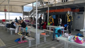 Changing clothes at Agincourt Reef pontoon