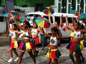 Olinda Carnival parade and umbrellas
