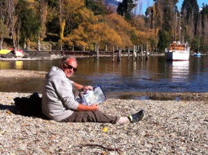 Enjoying Queenstown pebble beach