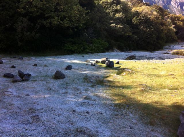 Mount Cook National Park campsite morning frost