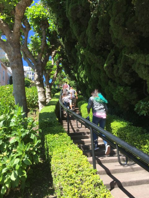 Lombard Street stairs, San Francisco sightseeing Walking on Lombard Street San Francisco