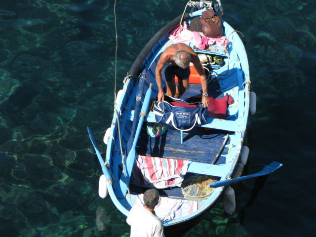 Cinque Terre boat Cinque Terre boat and fisherman