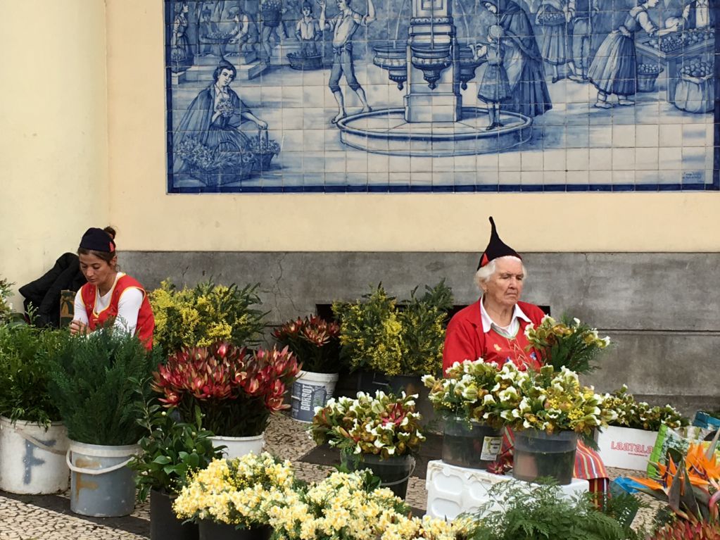 Exploring Funchal sights Mercado flower sellers
