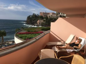 Sunbathing on Funchal hotel balcony