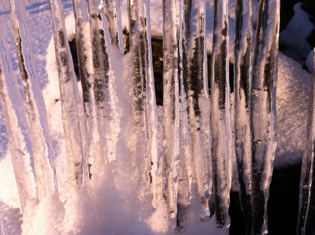 Winter in Finland, frozen waterdrops