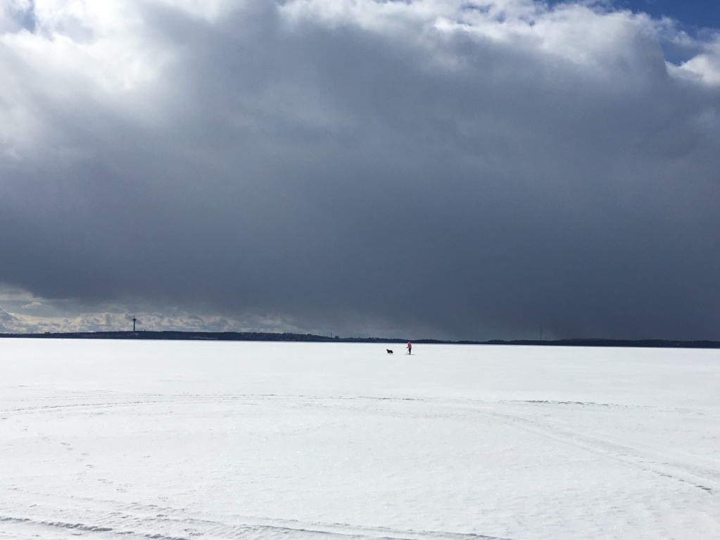 Winter in Finland, walking on the lake