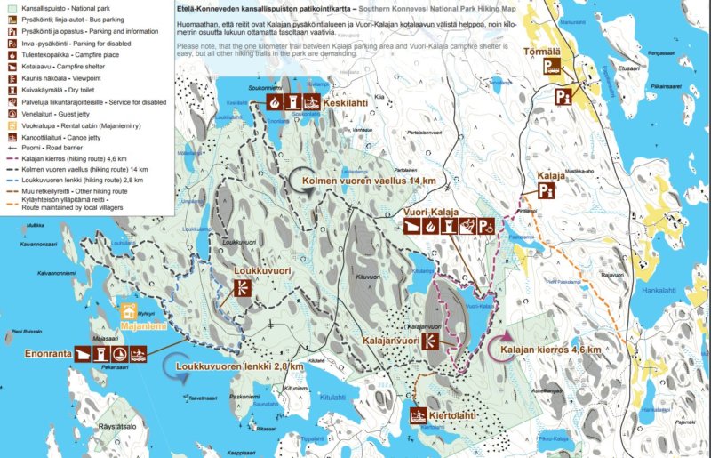Southern Konnevesi National Park Hiking Map