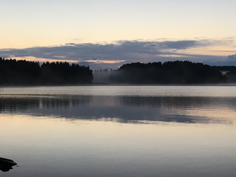 Lake and mist after sunset, Finland