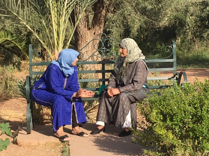 Marrakech, Menara Gardens Local women sitting in Menara Gardens
