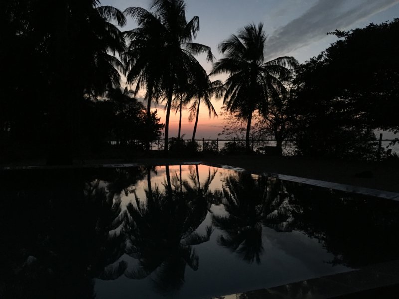 The Villa Kalpitiya pool after sunset