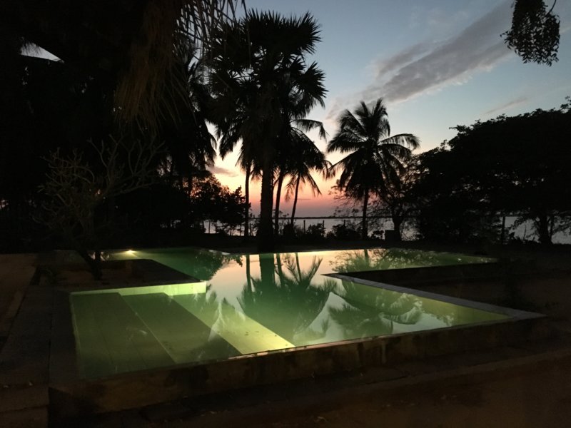 The Villa Kalpitiya pool after sunset