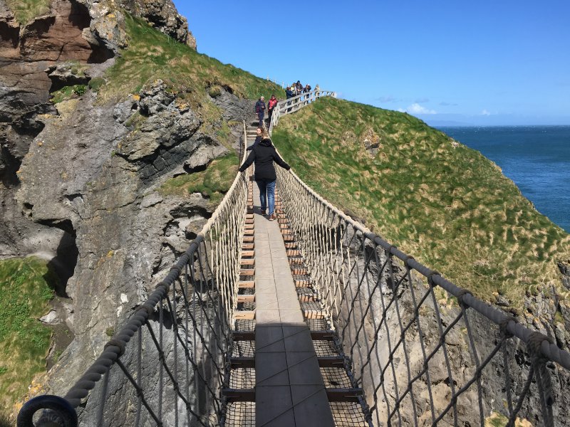 Crossing the Carrick-a-Rede rope bridge