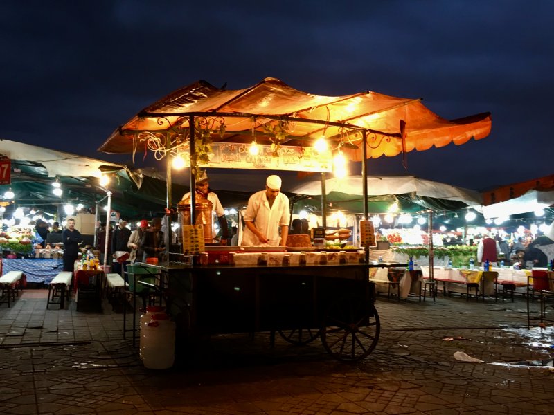 Food stall on UNESCO listed Jemaa el-Fna, Marrakech