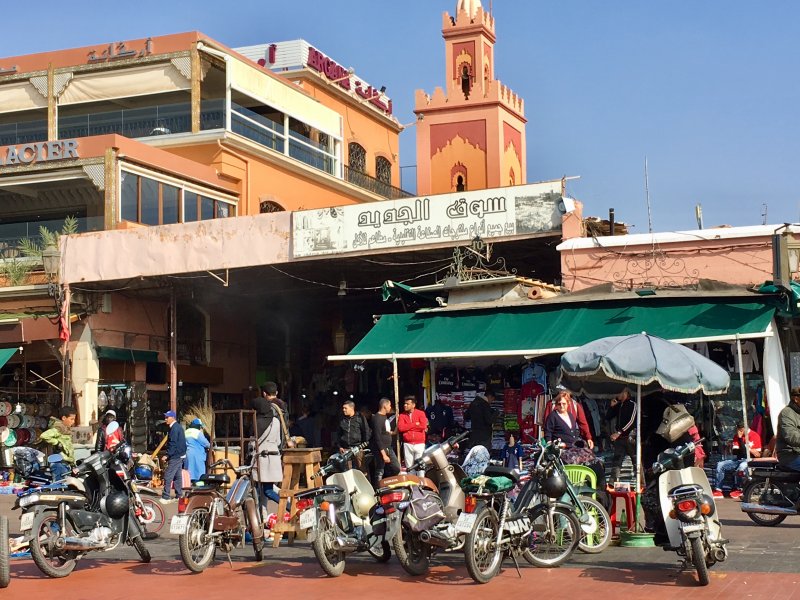 More bikes and another mosque Jemaa el-Fna central square, Marrakech