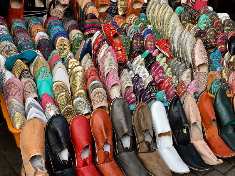 Babouches, Moroccan slippers Leather slippers sold in Marrakech souks