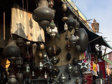 Metal lamps sold in Marrakech souks
