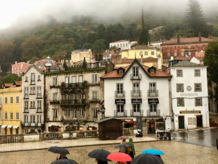 Sintra National Palace square, palaces of Sintra by bus