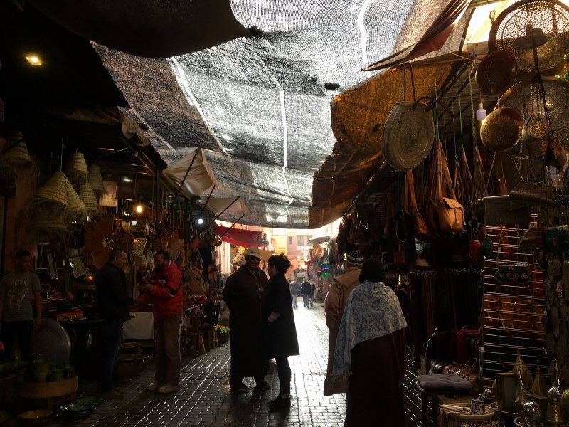 The shady alleys of Marrakech Typical lane in the souks, Marrakech