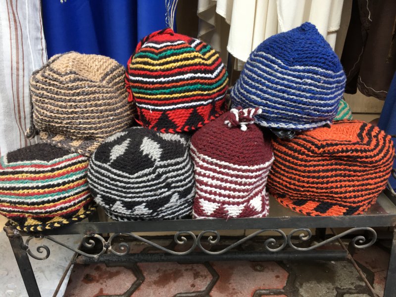 Woollen hats for sale in the souks of Marrakech Woollen hats for sale in the souks of Marrakech