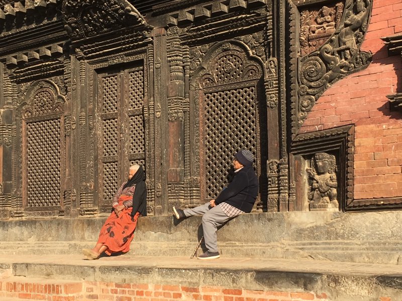 Nepal people: an old Bhaktapur couple