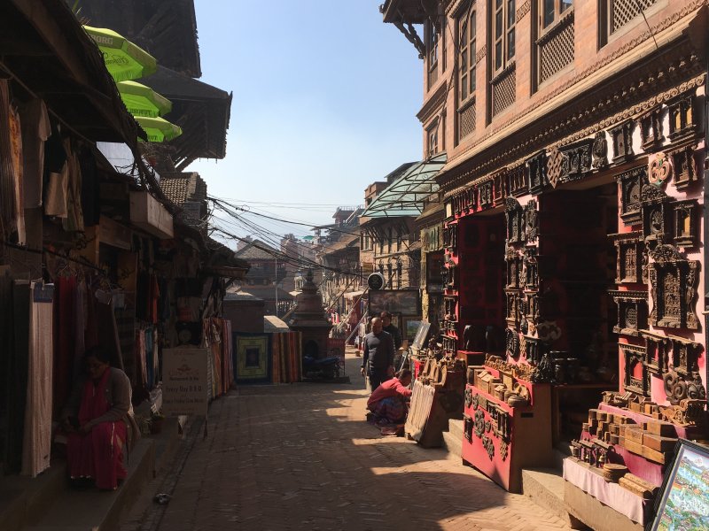 A quiet shopping street of Bhaktapur, Nepal