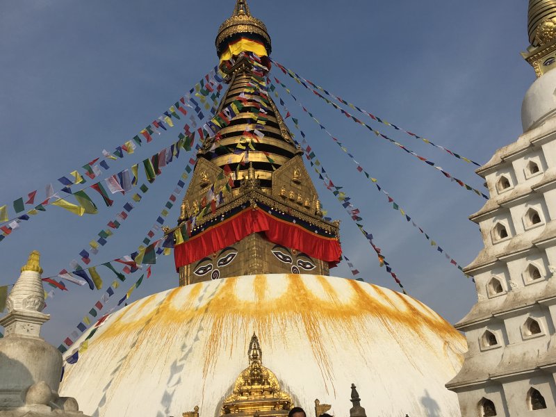 Sights around Kathmandu: the Monkey Temple Dome and spire of Swayambbunath, the Monkey Temple of Kathmandu