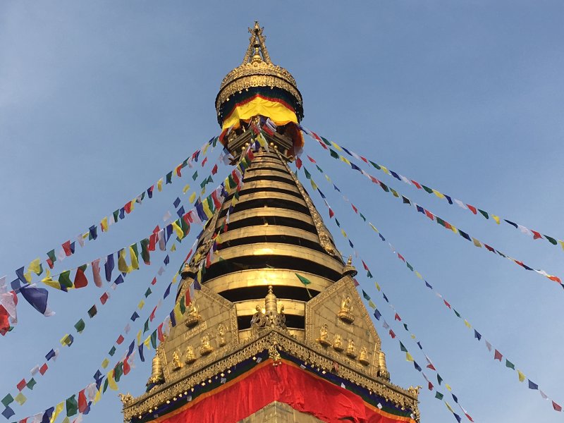 Things to see around Kathamndu: Swayambbunath Temple top Kathmandu Monkey Temple spire and crown