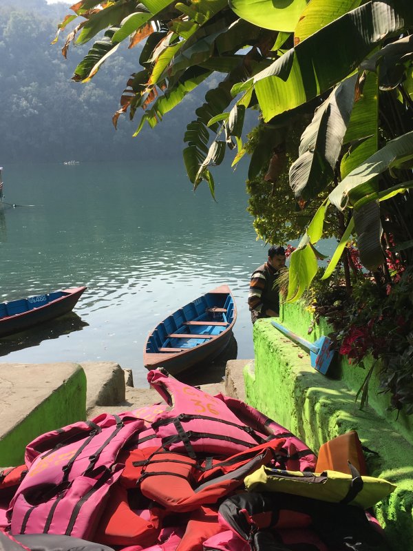 Pokhara lakeside life vests and boats