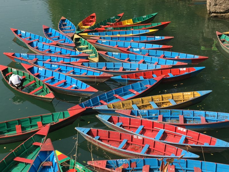 Pokhara lakeside wooden boats