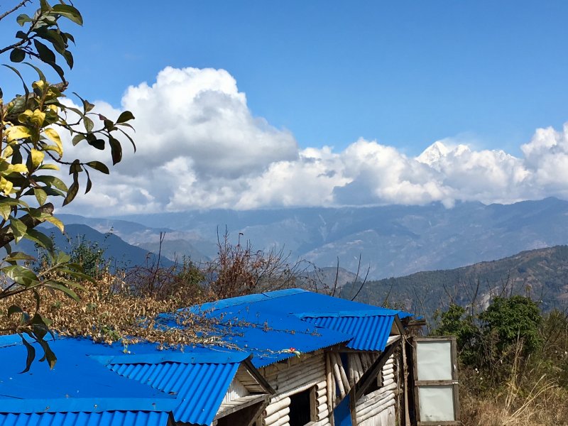 Sights around Kathamndu: wiewpoint of Prakriti Resort The Himalayas from national park viewpoint