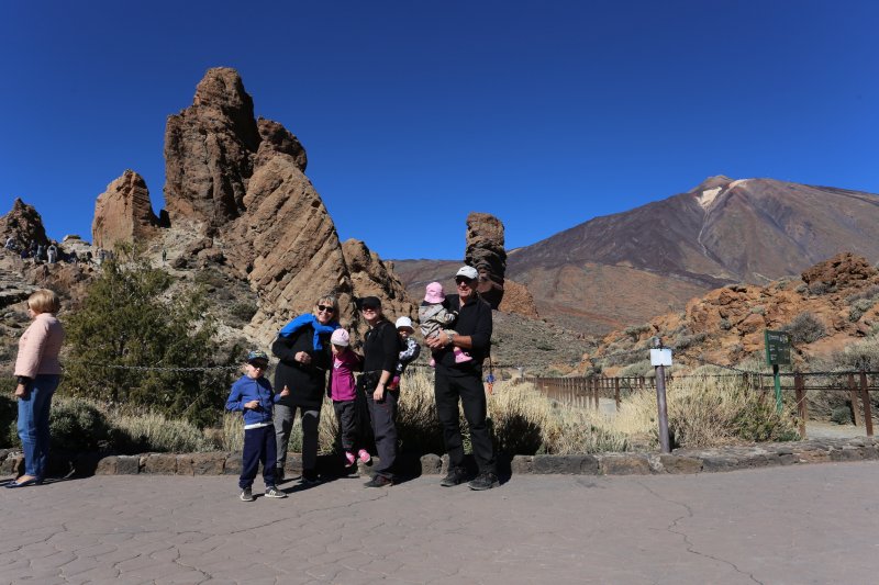 Happy hikers in Mount Teide lava landscape
