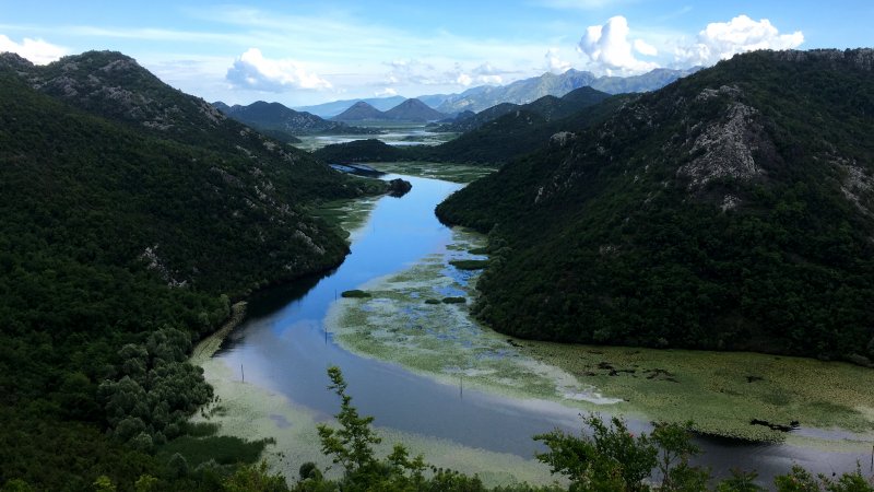 Rijeka Crnojevica and the Green Pyramid, Lake Skadar Rijeka Crnojevica and the Green Pyramid, Lake Skadar