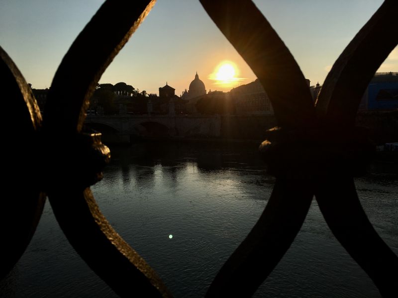 The Vatican seen from Ponte San'Angelo Italy by train and car, Tiber and the Vatican
