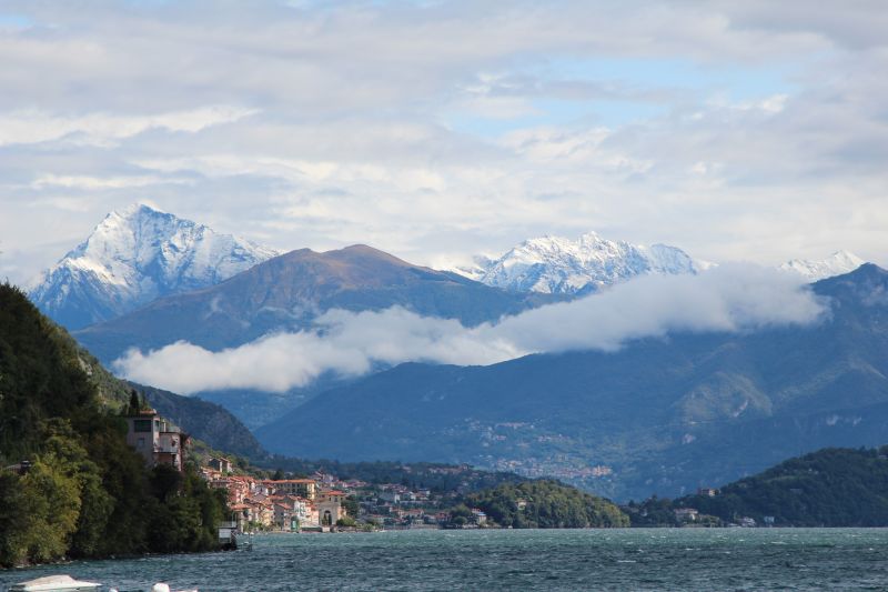 Alpine beauty of Lake Como, Italy Lake Como and snow-capped mountains