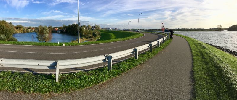 Riverside dike in Ablasserdam, Netherlands Riverside dike in Ablasserdam, Netherlands