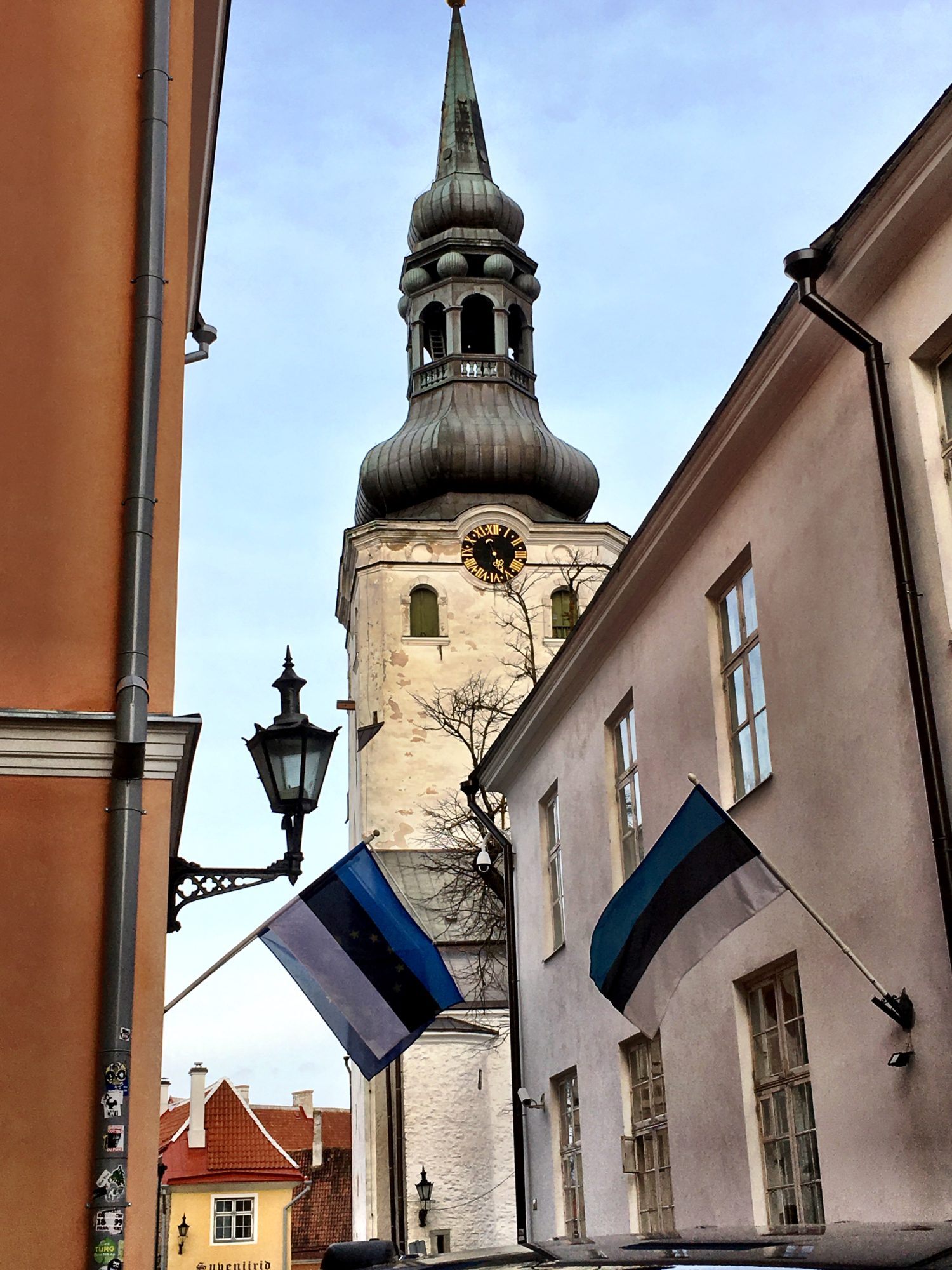 St Mary the Virgin and Estonian flags Tallinn Dome Church and Estonian flags