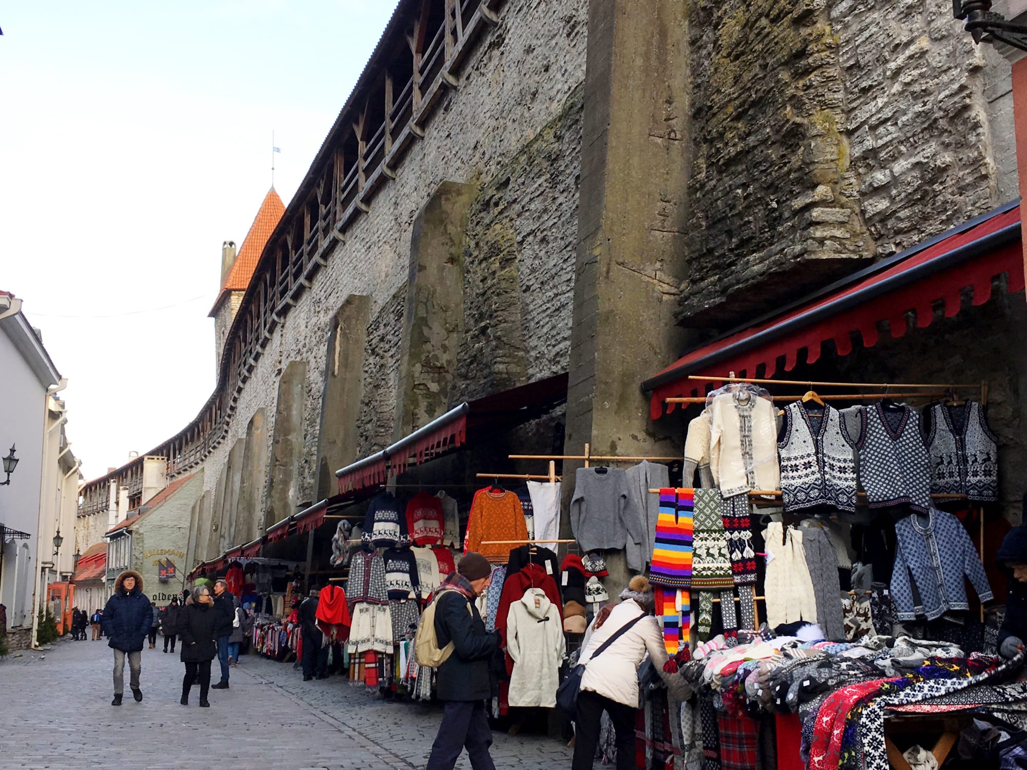 Tallinn town wall and Estonian knitwear Tallinn town wall and Estonian knitwear
