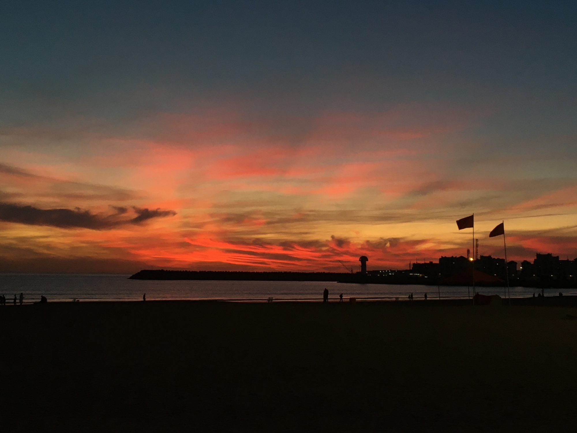 Agadir sunset seen from the ocean shore 