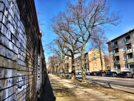 Berlin Wall and houses on the West Berlin side
