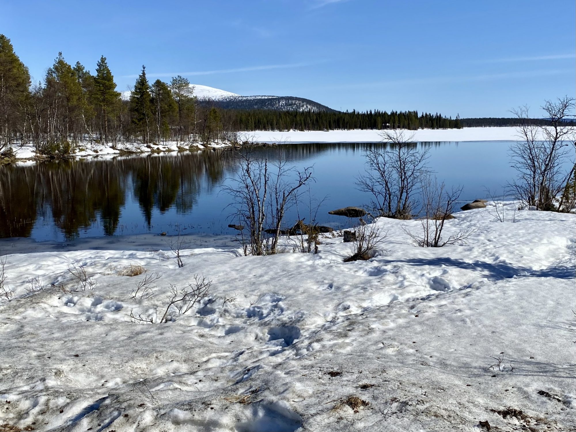 Jerisjärvi geeting free from ice Arctic Lapland spring in Pallas-Yllästunturi National Park