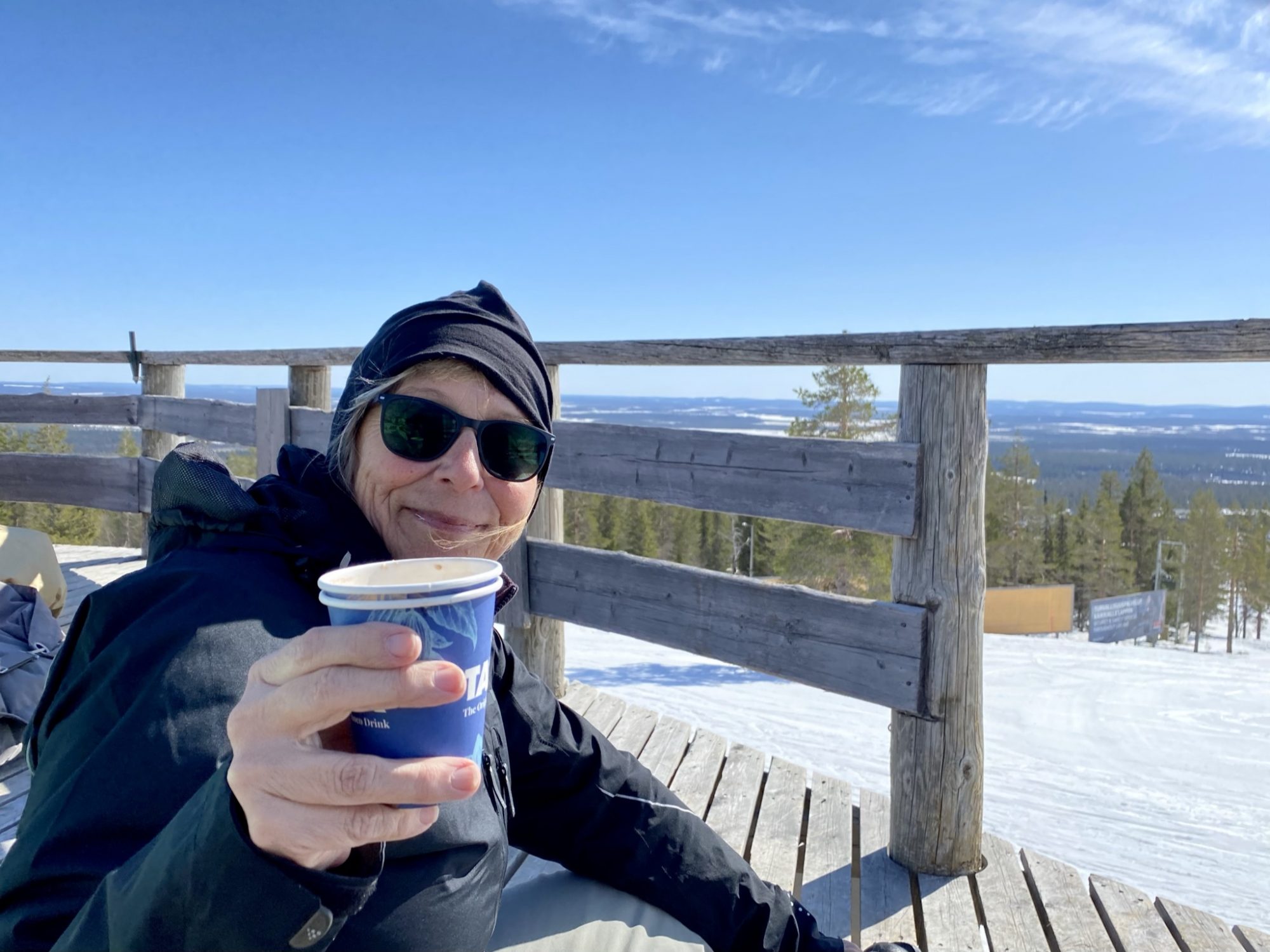 Cheers! A hot chocolate in the slope Cheers! Skiing in April, Ylläs, Lapland
