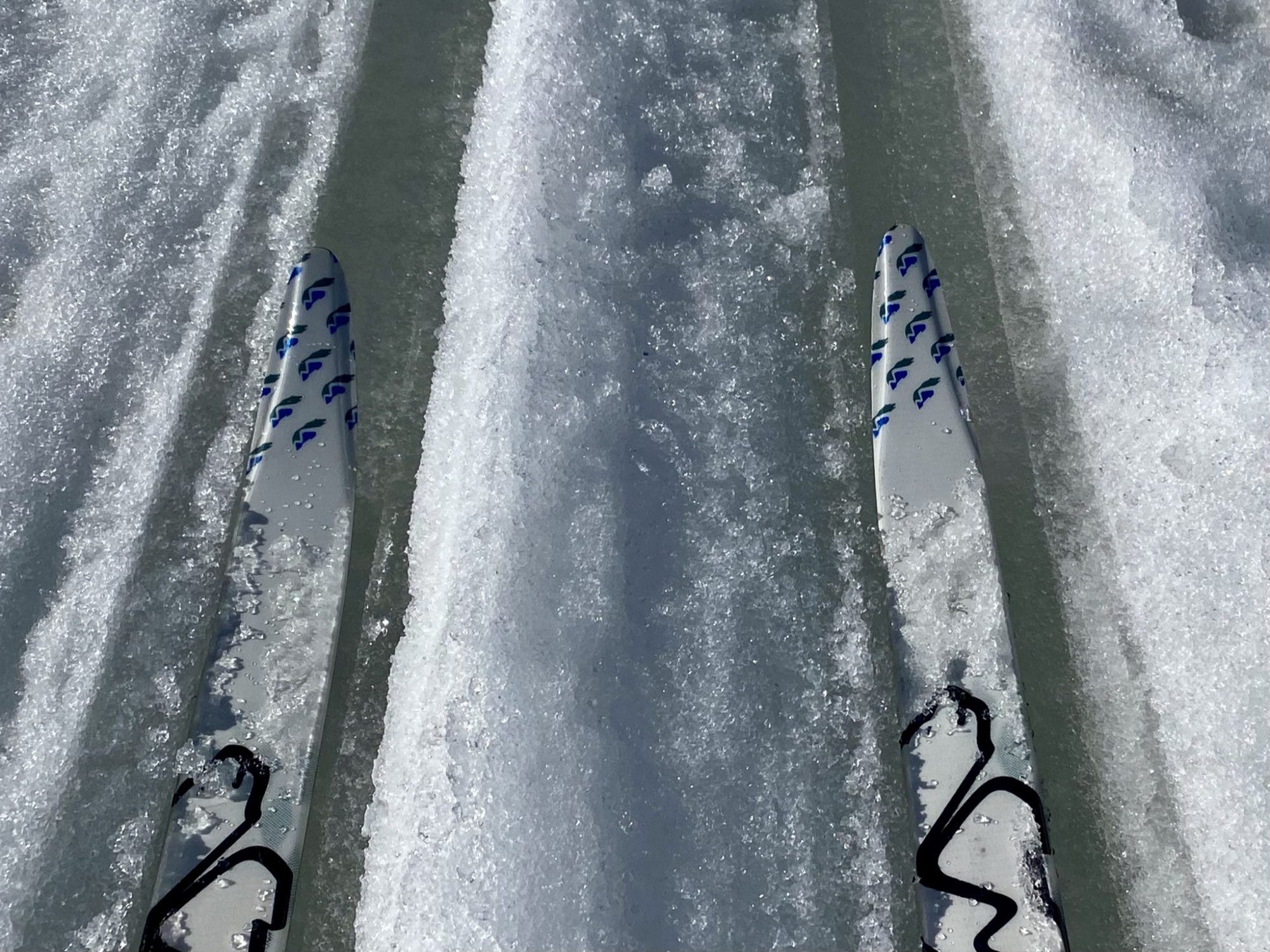 Skiing on the frozen lake Arctic Lapland spring: skiing on the frozen lake