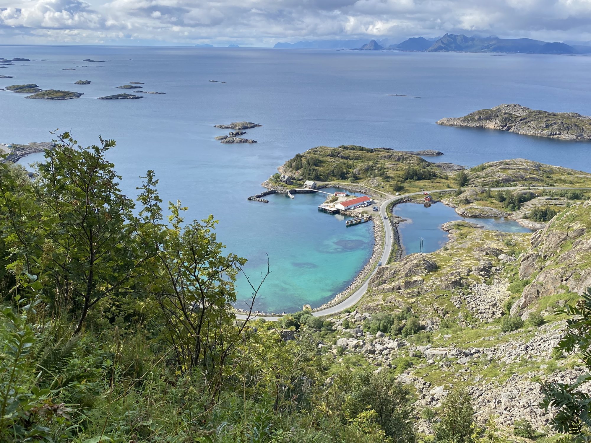 Fjordgård seen from Heia, 209 m View from the hike to Festvågtinden and Heia
